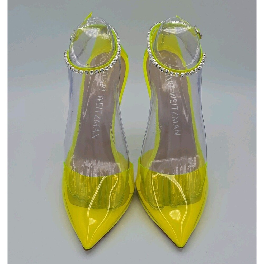 Stuart Weitzman Glam 100 Neon Yellow PVC Crystal Strap Pump Heel Size 10 EU 40.5 - Picture 3 of 8
